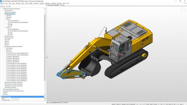 Excavator assembly drawing drawn using bricscad