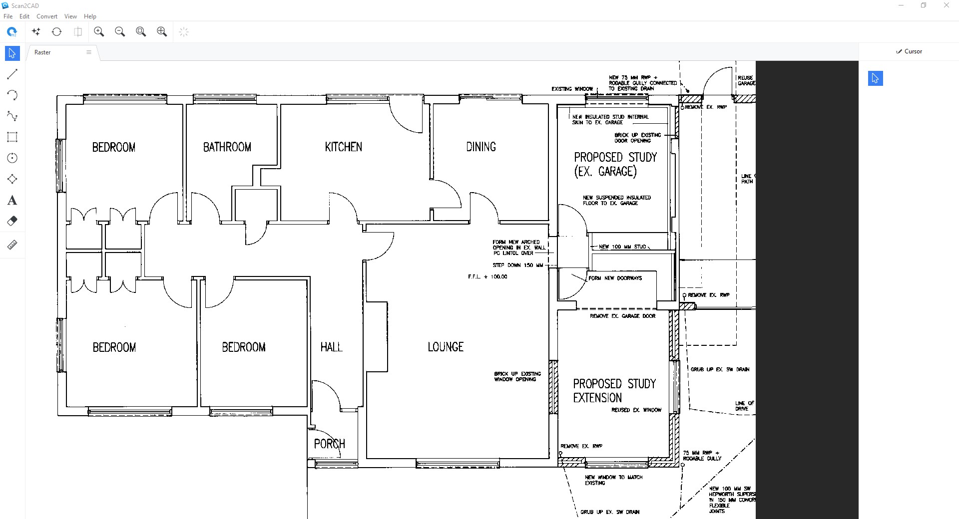 Scan2CAD handling a typical raster technical document