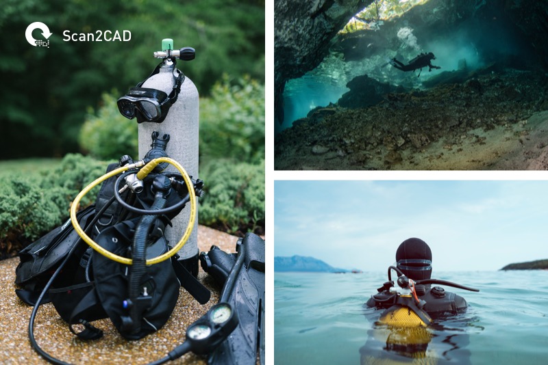 Scuba divers and dicing equipment