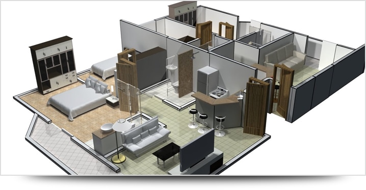 Screenshot of AutoCAD 2013 interior design drawing