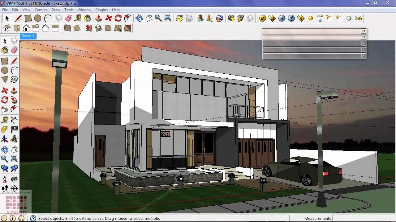 SketchUp Pro Vray Exterior Night Scene 