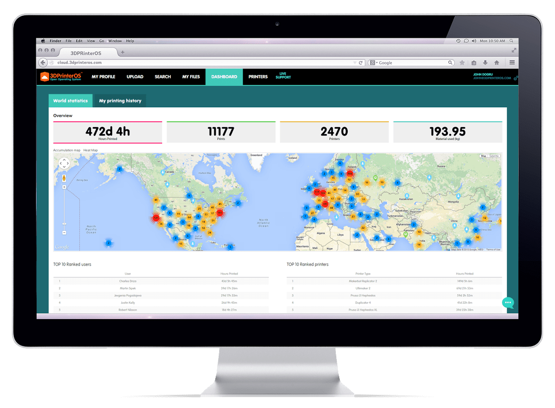 3DPrinterOS dashboard screenshot