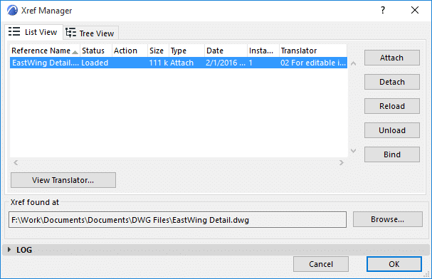 Screenshot of ArchiCAD's Xref Manager