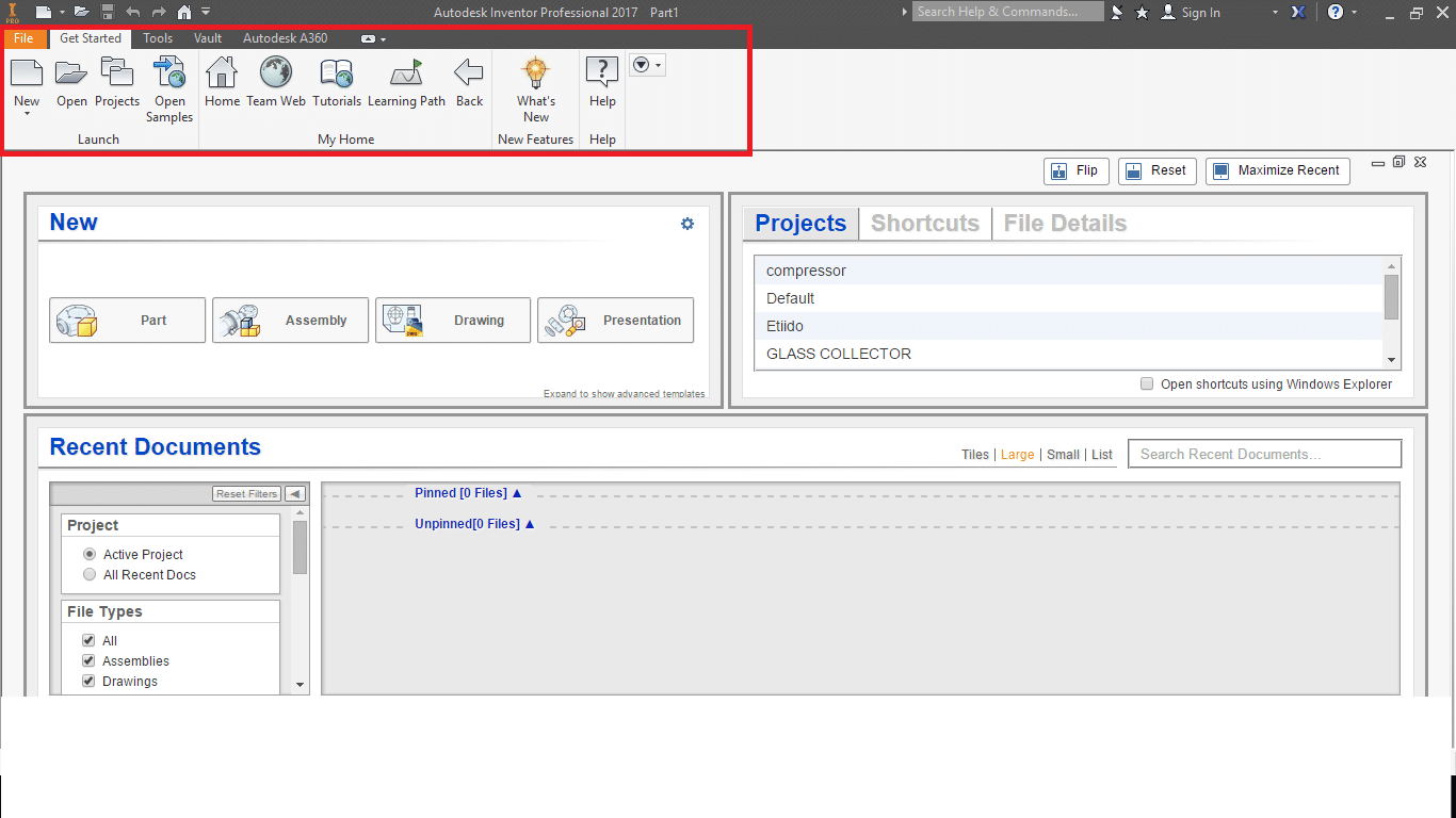 Autodesk Inventor menu bar