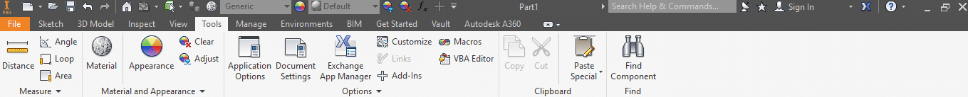 Autodesk Inventor Tools tab