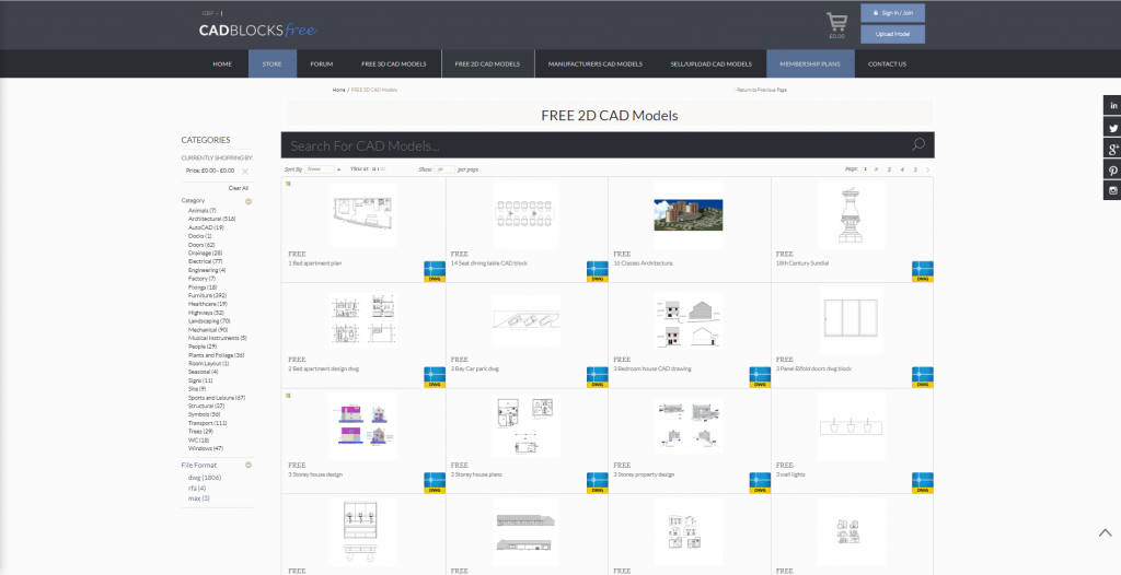 Screenshot of cadblocksfree homepage