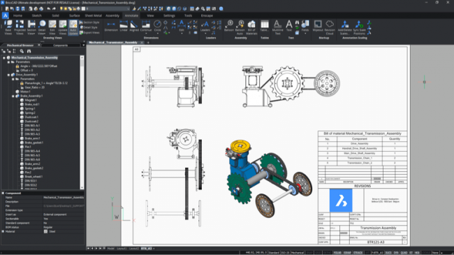 Drawing drawn using bricscad mechanical 