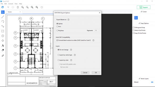 Dwg/dxf export options window