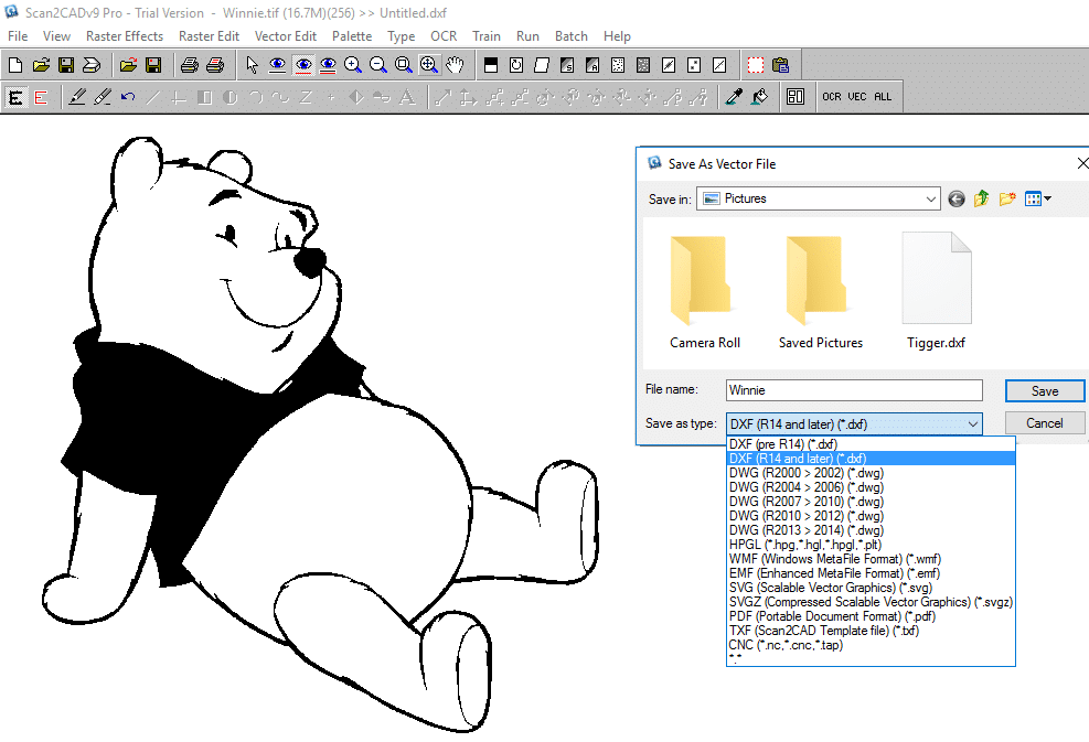 how to export a vector in scan2cad