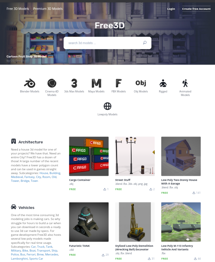 Free3D website screenshot