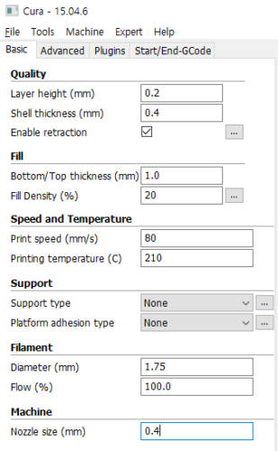 Print Settings on Cura