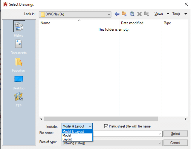 Select Drawings Dialog Box in AutoCAD