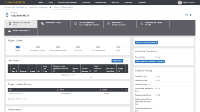 Screenshot showing Tacton's web-based CPQ software interface