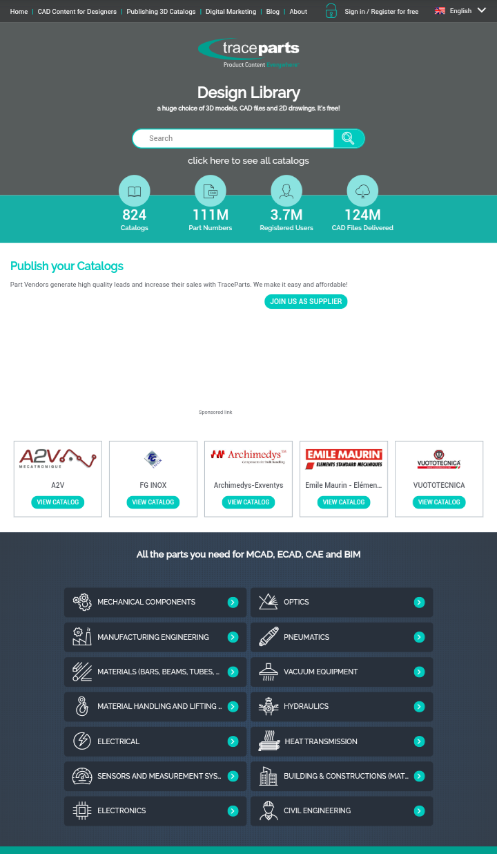 TraceParts website screenshot