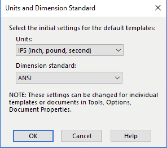 Units and Dimension Standard Window on SolidWorks