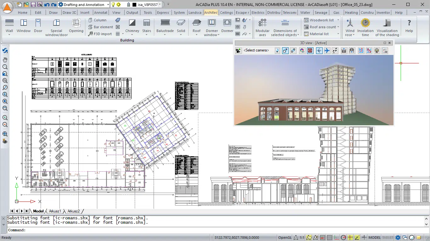 2D drawing and 3D Rendering in ArCADia