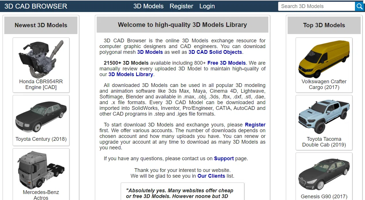 3D CAD Browser homepage
