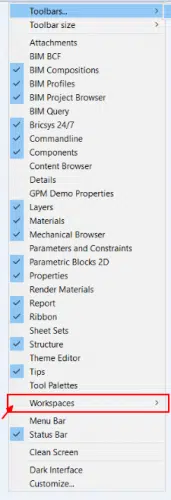 Choosing a workspace by right-clicking