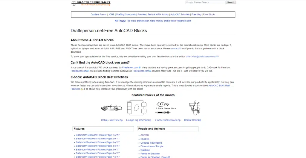 Screenshot of draftsperson homepage