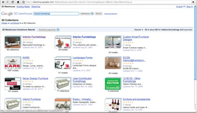 Google 3D Warehouse User Interface