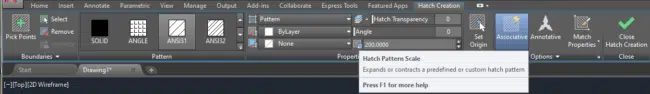 Hatch Creation Ribbon Tab in AutoCAD
