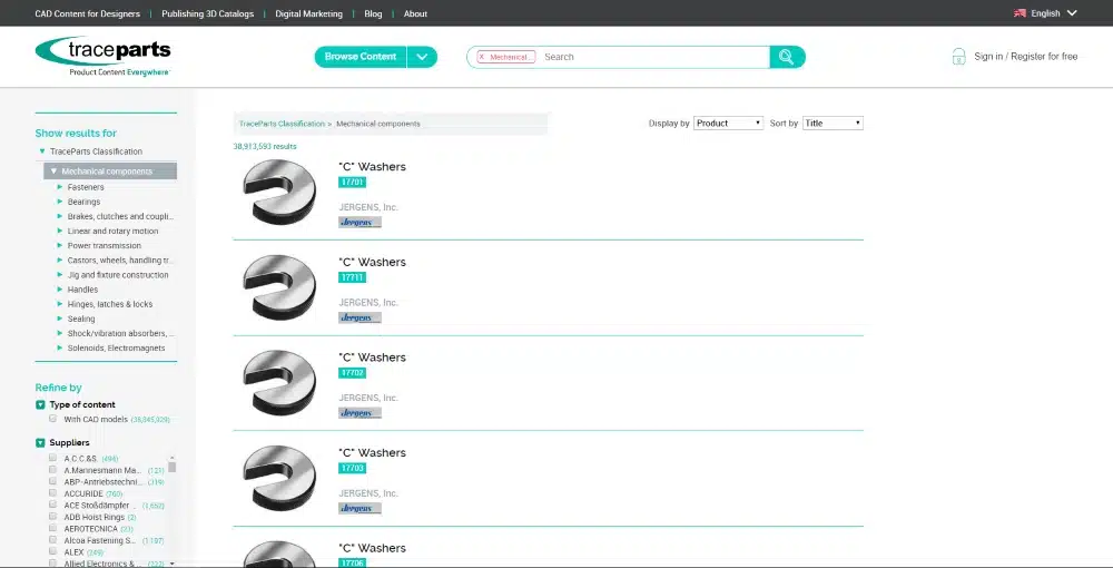 Screenshot of TraceParts