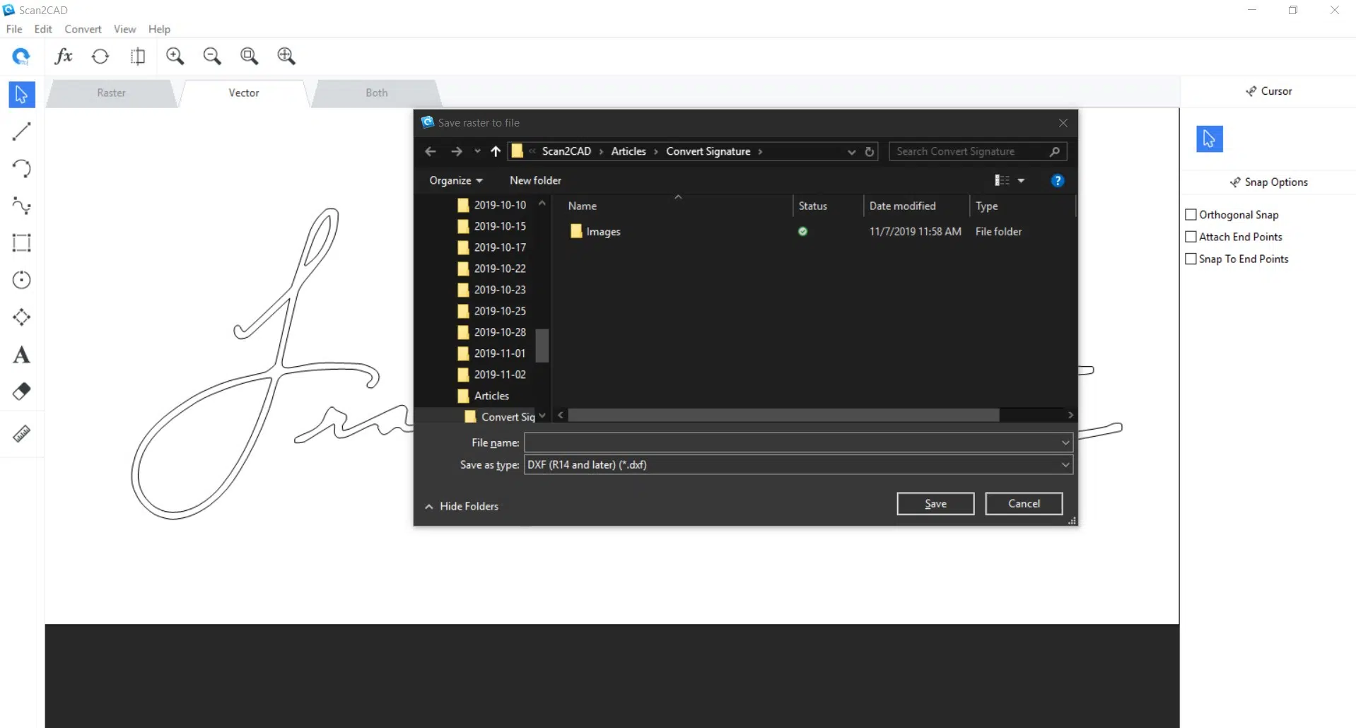 saving the vector file screenshot