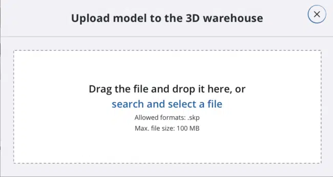 Upload Model to the 3D Warehouse Pop-up Window