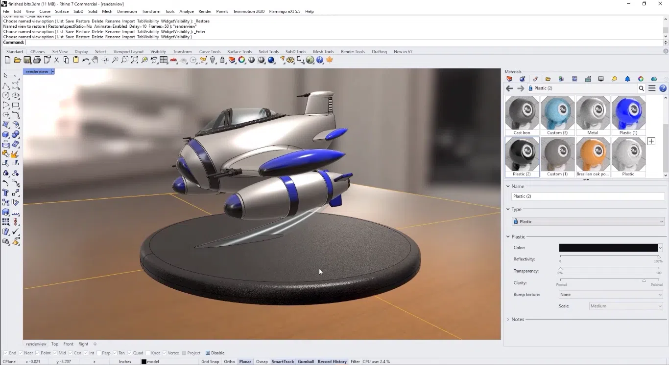 User Interface and Rendering Functionality on Rhino3D